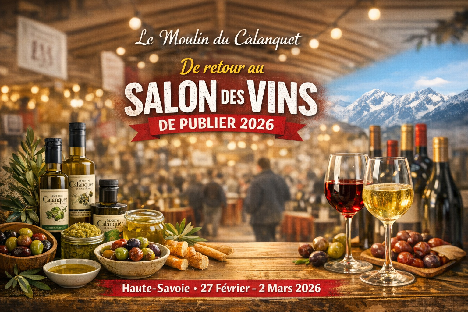 Huiles d’olive provençales du Moulin du Calanquet présentées au Salon des Vins de Publier 2026 en Haute-Savoie